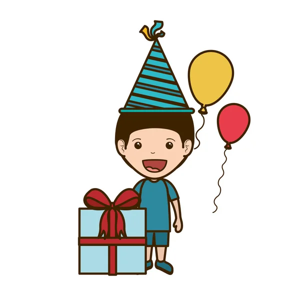 Băiat cu pălărie de petrecere în sărbătoarea zilei de naștere — Vector de stoc
