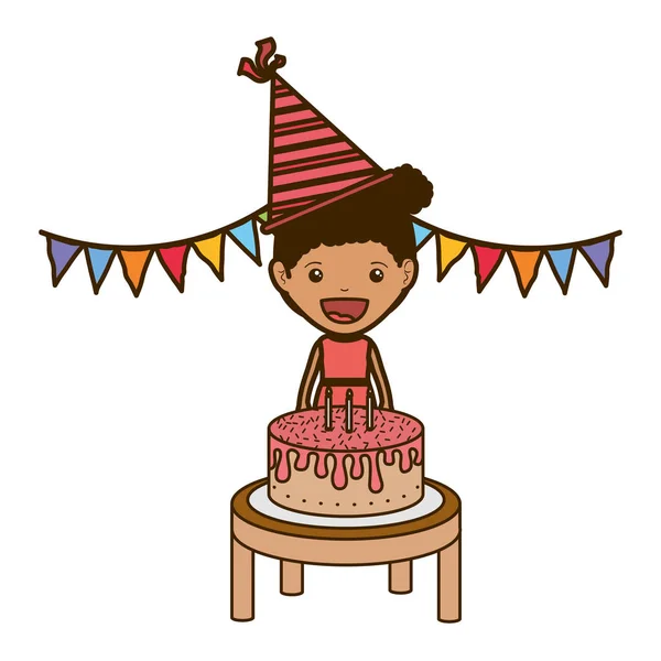 Chica con sombrero de fiesta en la celebración de cumpleaños — Vector de stock