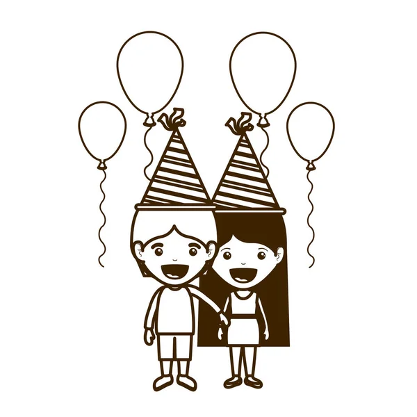 Silueta de cuplu de copii în sărbătoarea zilei de naștere — Vector de stoc