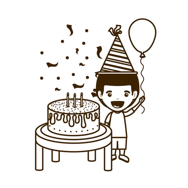 誕生日のお祝いにパーティー帽子をかぶった少年のシルエット — ストックベクタ