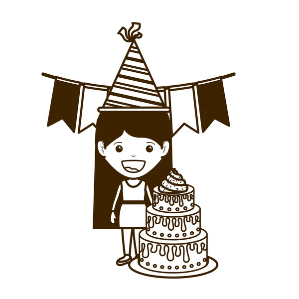Σιλουέτα του κοριτσιού με καπέλο κόμμα στην γιορτή των γενεθλίων — Διανυσματικό Αρχείο
