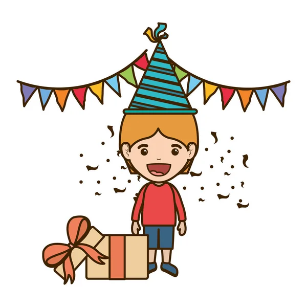 Niño con sombrero de fiesta en la celebración de cumpleaños — Vector de stock