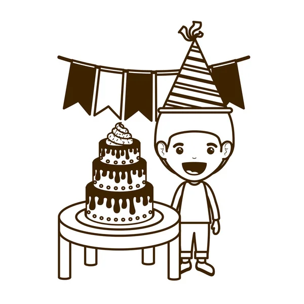 Silhouette de garçon avec chapeau de fête dans la célébration d'anniversaire — Image vectorielle