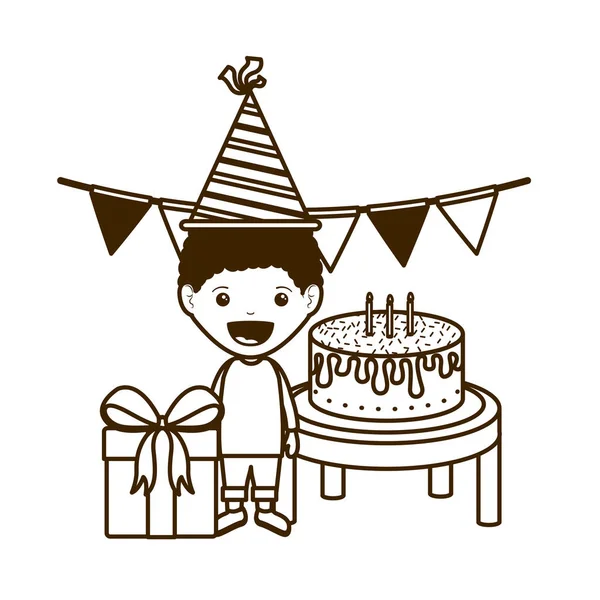 Silueta de niño con sombrero de fiesta en la celebración del cumpleaños — Archivo Imágenes Vectoriales