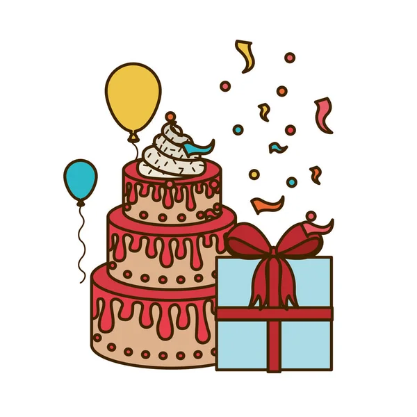 Celebración con caja de regalo y pastel sobre fondo blanco — Archivo Imágenes Vectoriales