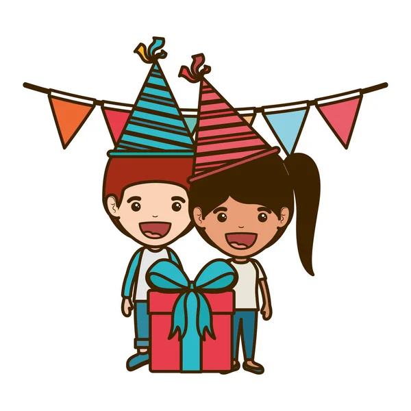 Couple d'enfants dans la célébration d'anniversaire — Image vectorielle