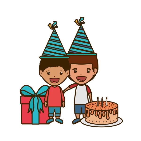 Мальчики в шляпе на праздновании дня рождения — стоковый вектор