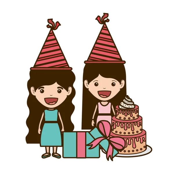 Mädchen mit Partyhut bei Geburtstagsfeier — Stockvektor