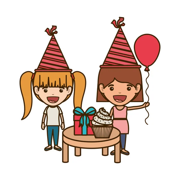 Chicas con sombrero de fiesta en la celebración del cumpleaños — Vector de stock