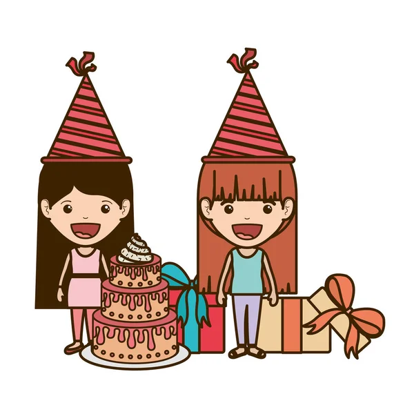 Fete cu pălărie de petrecere în sărbătoarea zilei de naștere — Vector de stoc