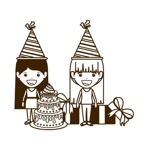 Силуэт девушек в шляпе для вечеринок в день рождения — стоковый вектор