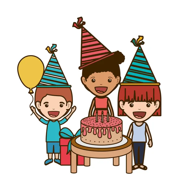 Grupo de niños en celebración de cumpleaños — Vector de stock