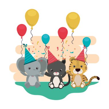 Beyaz arka planda hayvanlarla kutlama kartı