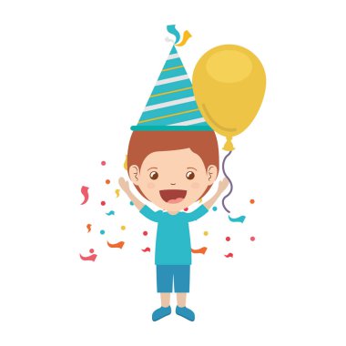 Doğum günü kutlama parti şapka ve helyum balon ile çocuk