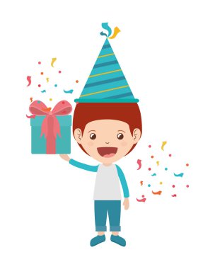 Doğum günü kutlama parti şapka ve hediye kutusu ile çocuk