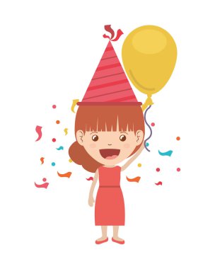 Doğum günü kutlama parti şapka ve helyum balon ile kız
