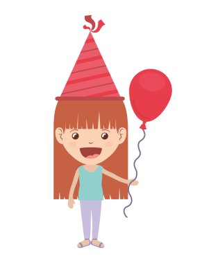 Doğum günü kutlama parti şapka ve helyum balon ile kız