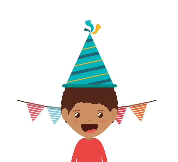 男孩与党帽在生日庆祝活动 — 图库矢量图片