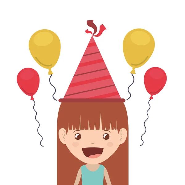 Menina com chapéu de festa em celebração de aniversário —  Vetores de Stock