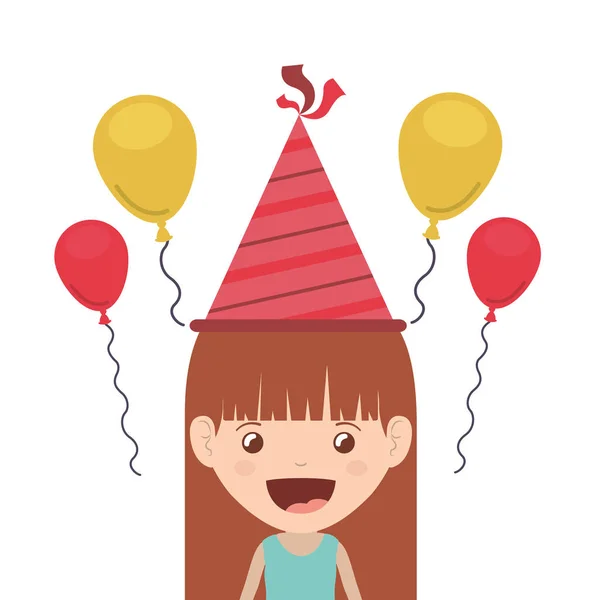 Fille avec chapeau de fête dans la célébration d'anniversaire — Image vectorielle