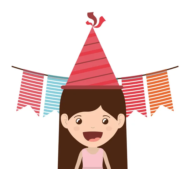 Meisje met feest hoed in verjaardag viering — Stockvector
