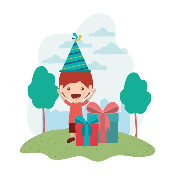 Boy with party hat in birthday celebration — Stock Vector