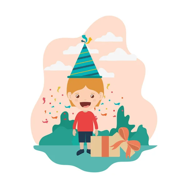 Garçon avec chapeau de fête dans la célébration d'anniversaire — Image vectorielle