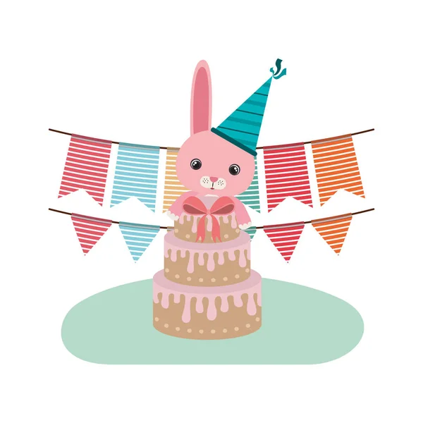 생일 축하의 케이크와 귀여운 토끼 — 스톡 벡터