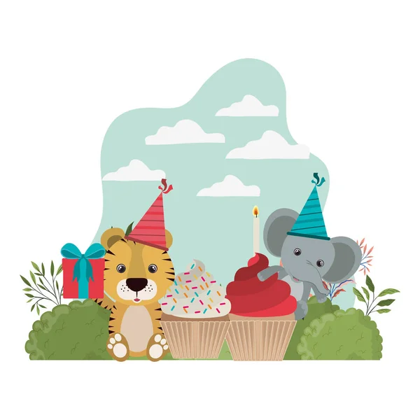 Card of celebration with animals — Stock Vector