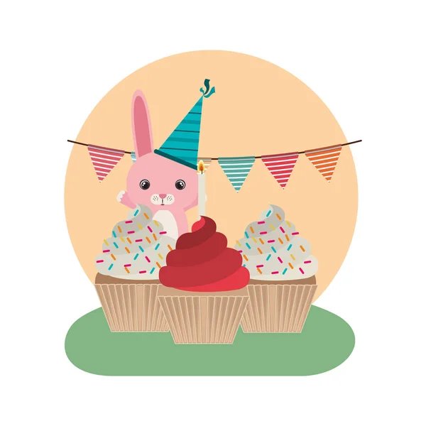 Χαριτωμένο λαγουδάκι με κέικ χαρούμενα γενέθλια — Διανυσματικό Αρχείο