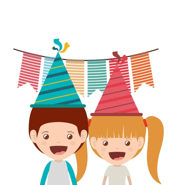 Couple d'enfants dans la célébration d'anniversaire — Image vectorielle