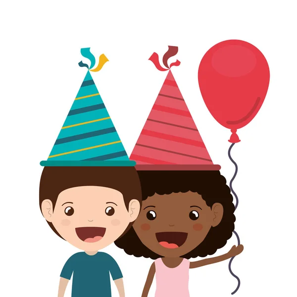 Couple d'enfants dans la célébration d'anniversaire — Image vectorielle