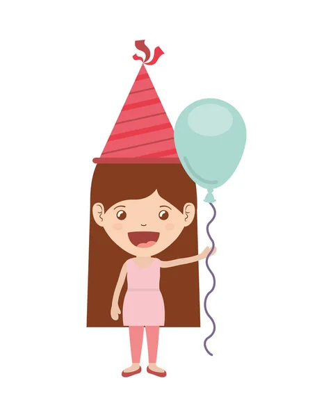 Κορίτσι με καπέλο κόμμα και το μπαλόνι ηλίου σε γιορτή γενεθλίων — Διανυσματικό Αρχείο