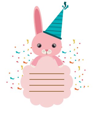 şapka partisi ile Doğum günü kartı ve tavşan