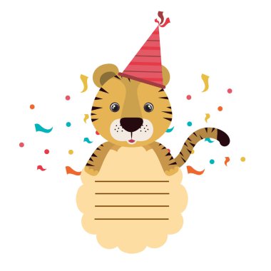 şapka partisi ile Doğum günü kartı ve kaplan