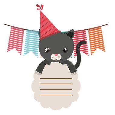 Doğum günü kartı ve şapka partisi ile kedi