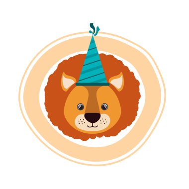 Beyaz arka planda parti şapka ile aslan Başkanı