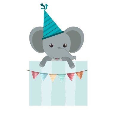 şapka partisi ile Doğum günü kartı ve fil
