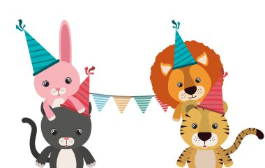 Beyaz arka planda hayvanlarla kutlama kartı