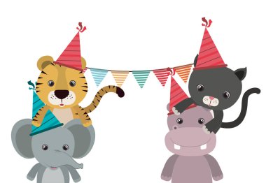 Beyaz arka planda hayvanlarla kutlama kartı