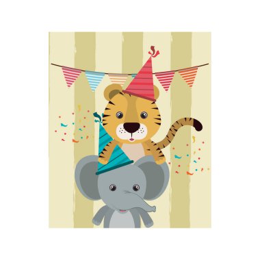 Beyaz arka planda hayvanlarla kutlama kartı
