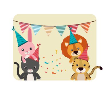 Beyaz arka planda hayvanlarla kutlama kartı