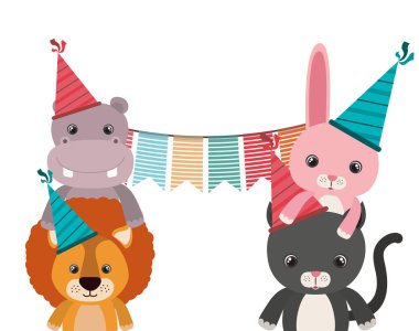 Beyaz arka planda hayvanlarla kutlama kartı