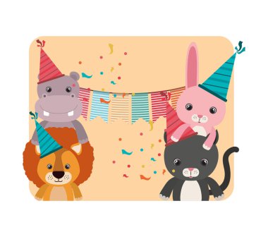 Beyaz arka planda hayvanlarla kutlama kartı
