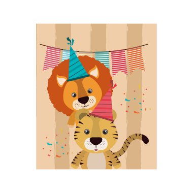 Beyaz arka planda hayvanlarla kutlama kartı