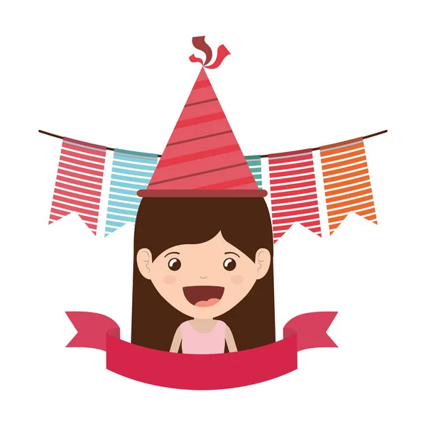 Chica con sombrero de fiesta en la celebración de cumpleaños — Archivo Imágenes Vectoriales