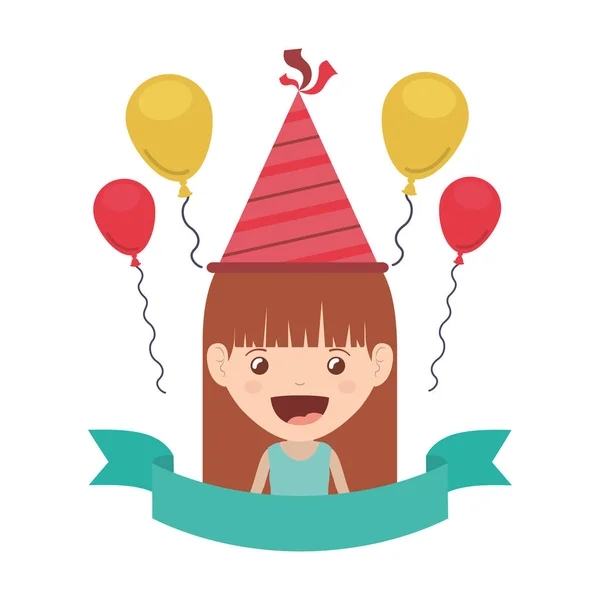 Fată cu pălărie de petrecere în sărbătoarea zilei de naștere — Vector de stoc