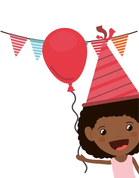 Fille avec chapeau de fête dans la célébration d'anniversaire — Image vectorielle