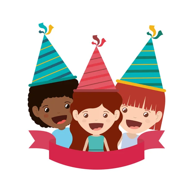 Grupo de crianças em festa de aniversário caráter avatar — Vetor de Stock