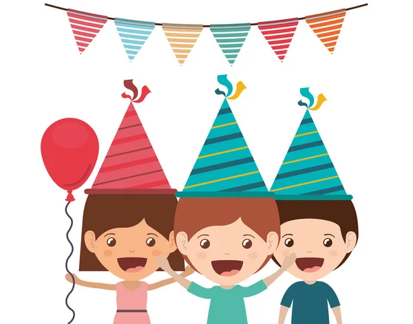 Groupe d'enfants dans la célébration d'anniversaire personnage avatar — Image vectorielle